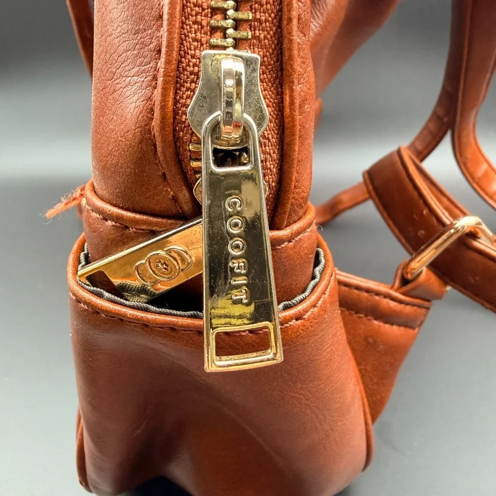 Coofit Backpack Bag Womens Brown Leather‎ Top Carry Handle Adjustable Straps